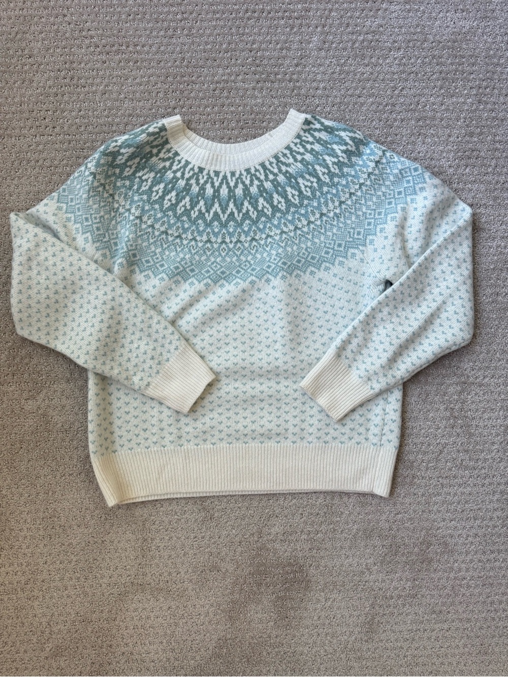 Vineyard Vines Cream and Light Blue Fair Isle Crewneck Sweater